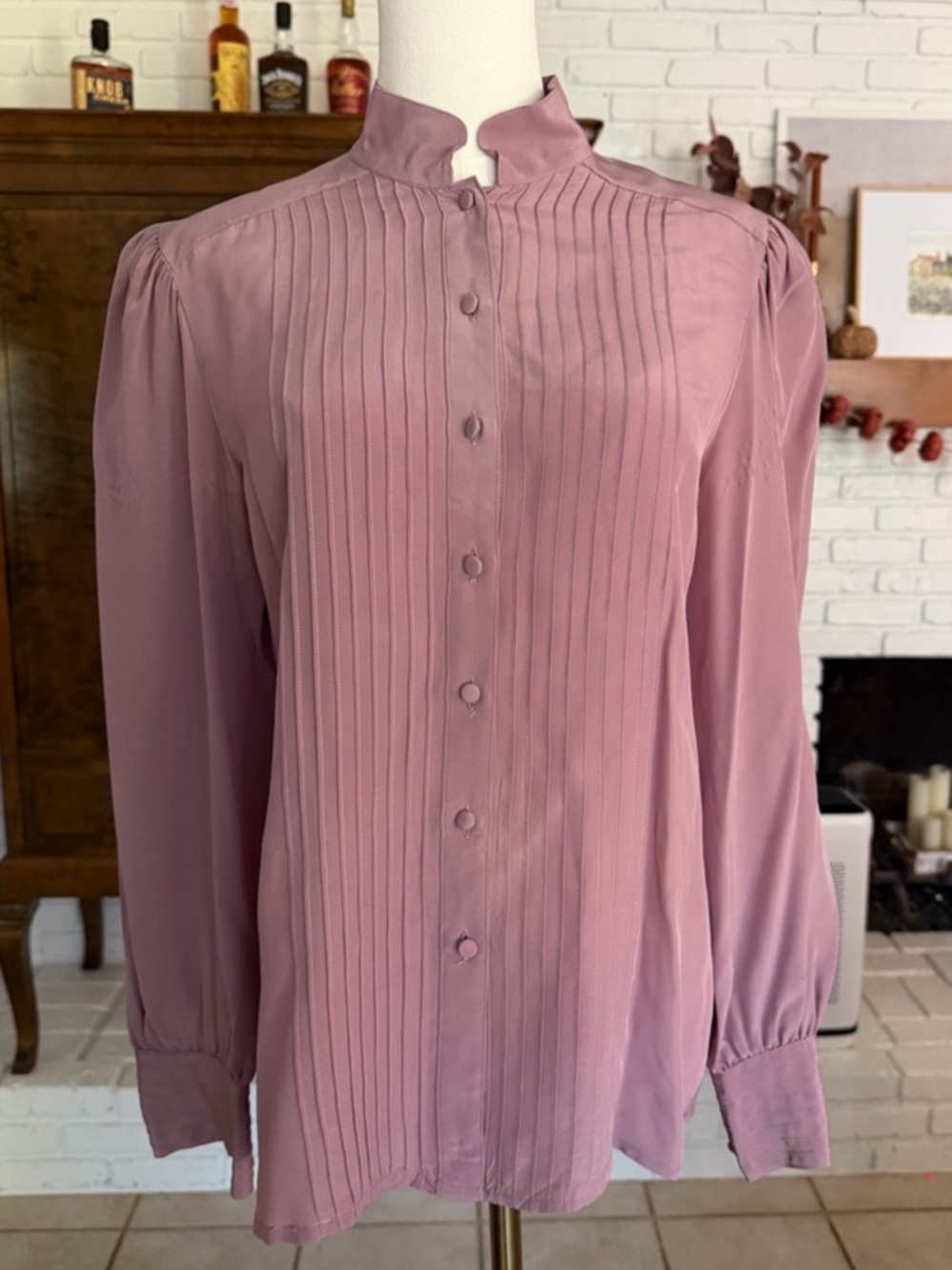100% Pure Silk Vintage Barbara Pleated Blouse | Lavender | Size M | Workwear